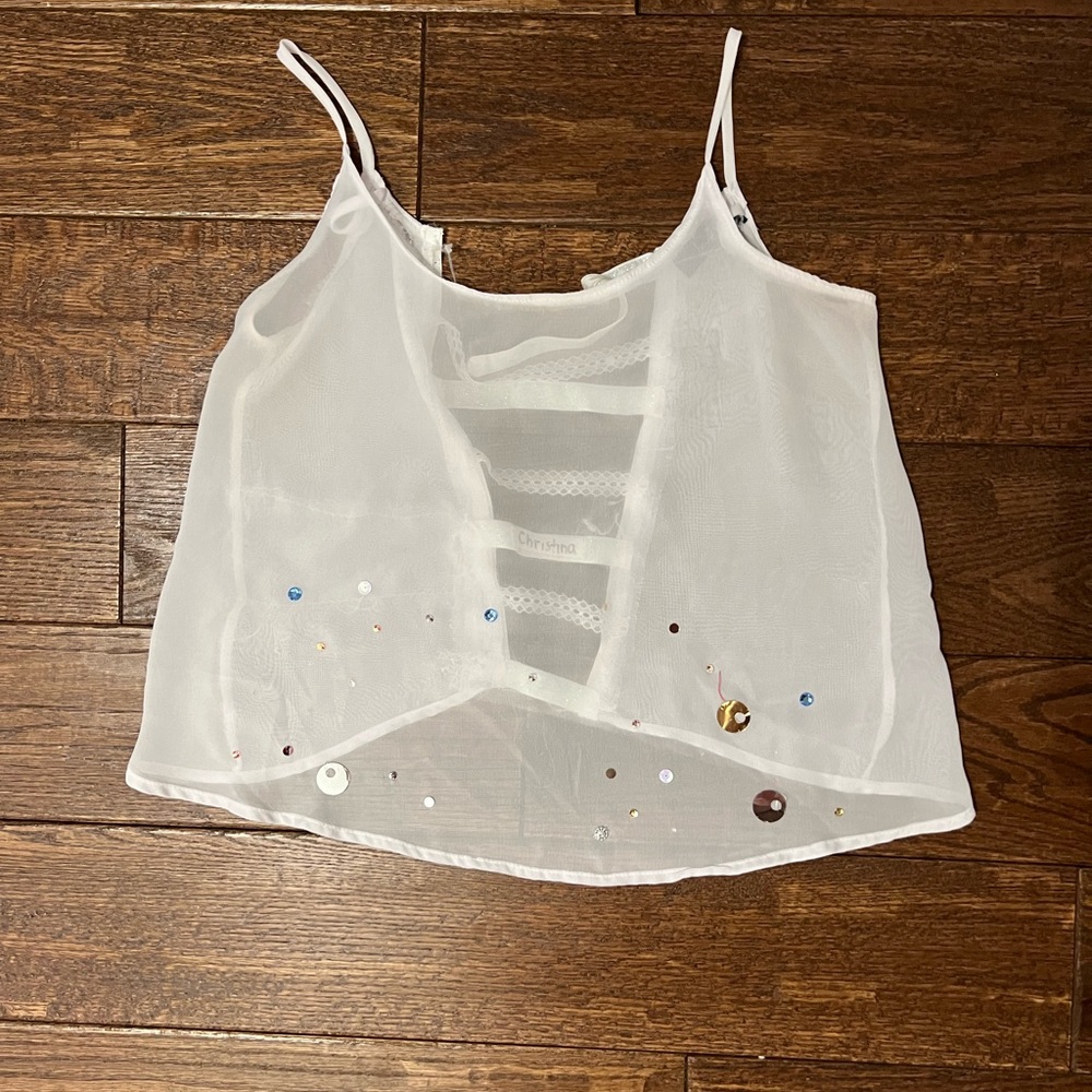Custom White Dance Tank Top with Multiple Sized/Colored Sequins